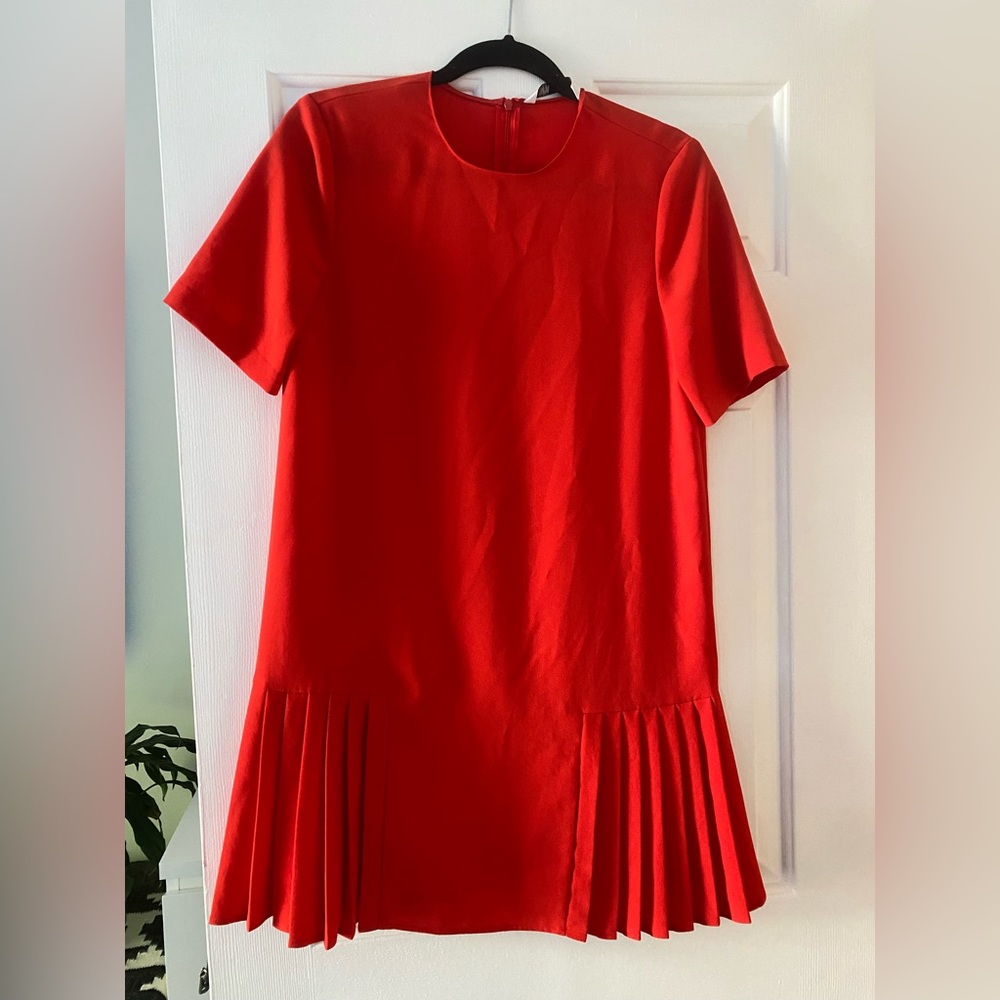 Zara Coral Red Pleated Shift Dress worn once